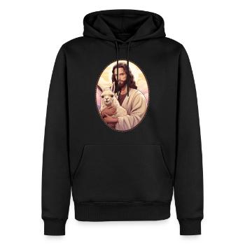 Jesus kuschelt Lama T-Shirt, christliches Tier - Männer Premium Bio Hoodie - Schwarz - Vorne - Nico (187cm)