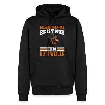 Rottie BLEIB RUHIG ES IST NUR EIN ROTTWEILER - Männer Premium Bio Hoodie - Schwarz - Vorne - Nico (187cm)