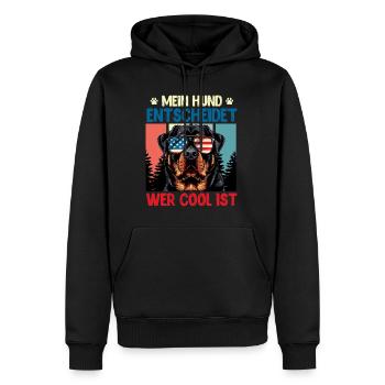 Rottweiler MEIN HUND ENTSCHEIDET WER COOL IST - Männer Premium Bio Hoodie - Schwarz - Vorne - Nico (187cm)