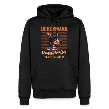 Doberman PROFESSIONELLER SOCKEN-DIEB Lustiges - Männer Premium Bio Hoodie - Schwarz - Vorne - Nico (187cm)