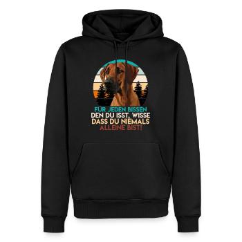 Rhodesian Ridgeback Lustig FÜR JEDEN BISSEN - Männer Premium Bio Hoodie - Schwarz - Vorne - Nico (187cm)
