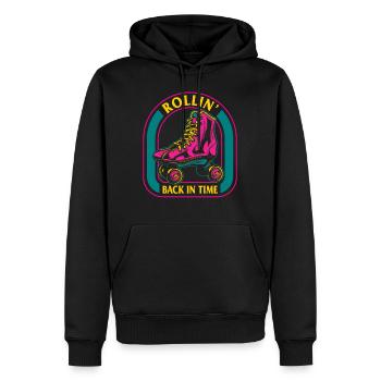 Rollschuh Shirt, Rollin' Back In Time T-Shirt, - Männer Premium Bio Hoodie - Schwarz - Vorne - Nico (187cm)