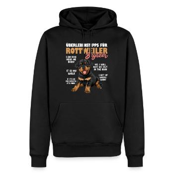 Rottie Besitzer ÜBERLEBENSTIPPS FÜR ROTTWEILER - Männer Premium Bio Hoodie - Schwarz - Vorne - Nico (187cm)