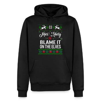 Most Likely To Blame It On The Elves Shirt, - Men’s Premium Organic Hoodie - black - Front - Nico (187cm)