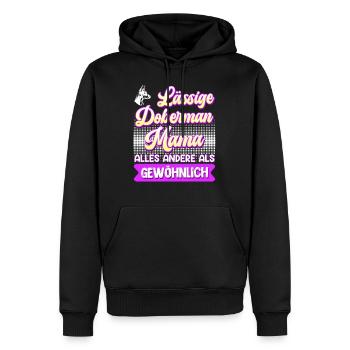 Doberman LÄSSIGE DOBERMAN MAMA UNGEWÖHNLICH - Männer Premium Bio Hoodie - Schwarz - Vorne - Nico (187cm)