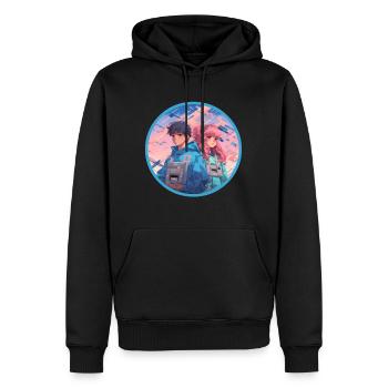 Broken Mixtape Anime Couple Vaporwave Mélancolie - Sweat à capuche Premium bio Homme - noir - Devant - Nico (187cm)