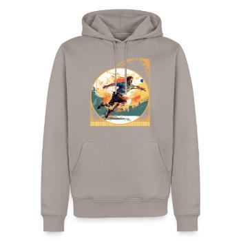 Energische Jumping Smash Shot Pickleball-Action - Männer Premium Bio Hoodie - Taupe - Vorne - Nico (187cm)
