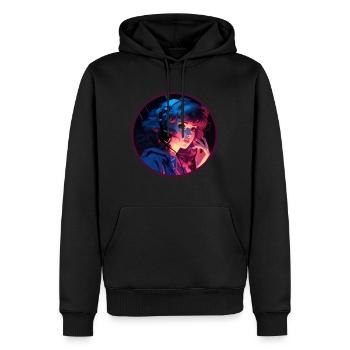 Spotlight Anime Girl Vaporwave Neon Retro Phone - Sweat à capuche Premium bio Homme - noir - Devant - Nico (187cm)