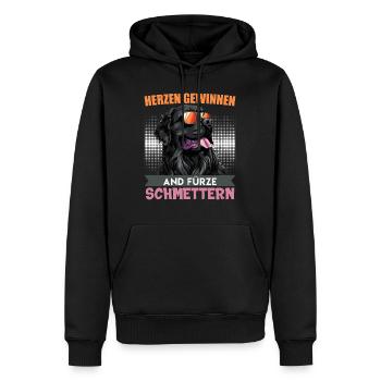 Neufundländer HERZEN GEWINNEN UND FÜRZE SCHMETTERN - Männer Premium Bio Hoodie - Schwarz - Vorne - Nico (187cm)