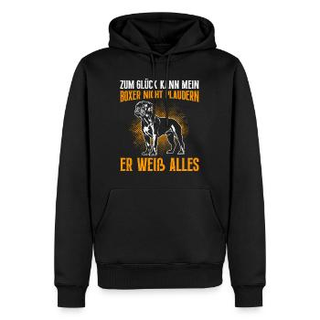 Boxer ZUM GLÜCK KANN MEIN BOXER NICHT PLAUDERN - Männer Premium Bio Hoodie - Schwarz - Vorne - Nico (187cm)