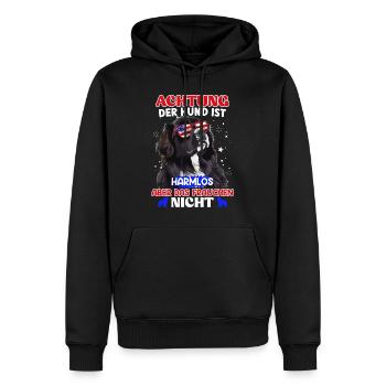 Neufundländer ACHTUNG DER HUND IST HARMLOS ABER - Männer Premium Bio Hoodie - Schwarz - Vorne - Nico (187cm)
