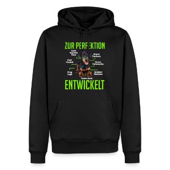 Dobermänner ZUR PERFEKTION ENTWICKELT Lustiges - Männer Premium Bio Hoodie - Schwarz - Vorne - Nico (187cm)