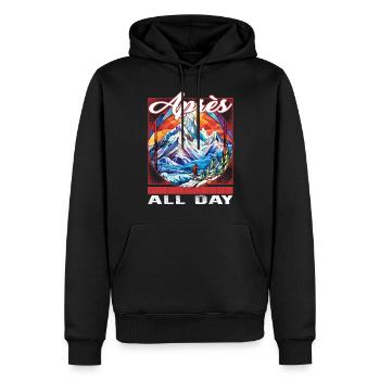 Apres All Day Stained glass Skiing Cathedral - Men’s Premium Organic Hoodie - black - Front - Nico (187cm)