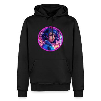 Japanese Anime Cyber Girl Vaporwave Neon Glitch - Men’s Premium Organic Hoodie - black - Front - Nico (187cm)
