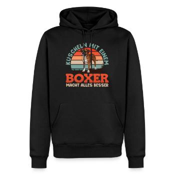 Deutscher Boxer KUSCHELN MIT EINEM BOXER BESSER - Männer Premium Bio Hoodie - Schwarz - Vorne - Nico (187cm)