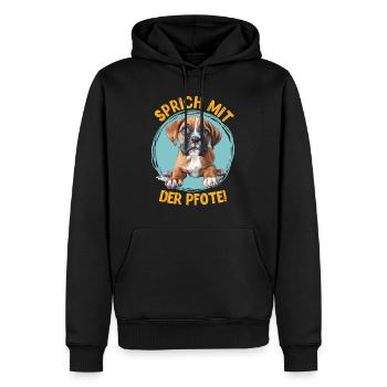 Lustiger Boxer Hund SPRICH MIT DER PFOTE Deutscher - Männer Premium Bio Hoodie - Schwarz - Vorne - Nico (187cm)