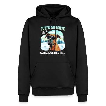 Deutscher Boxer GUTEN MORGEN? GANZ DÜNNES EIS... - Männer Premium Bio Hoodie - Schwarz - Vorne - Nico (187cm)