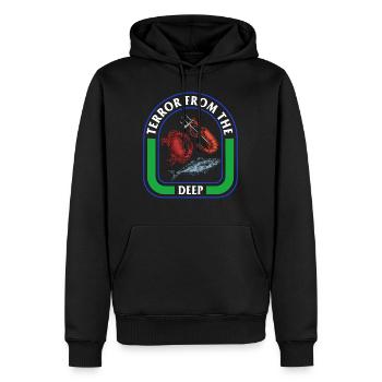 Halloween Shirt, Terror From The Deep Seafoods - Men’s Premium Organic Hoodie - black - Front - Nico (187cm)