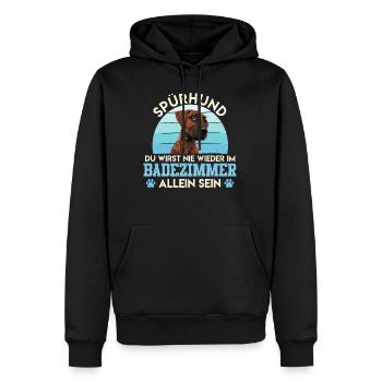 Ridgeback SPÜRHUND NIE WIEDER ALLEIN IM BADEZIMMER - Männer Premium Bio Hoodie - Schwarz - Vorne - Nico (187cm)