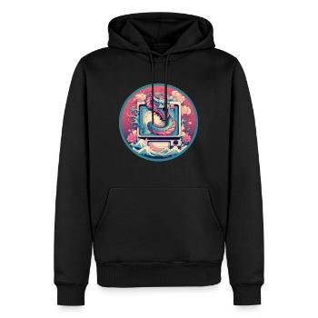 Japanischer Dragon Vaporwave CRT-Monitor Statisch - Männer Premium Bio Hoodie - Schwarz - Vorne - Nico (187cm)