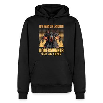 Doberman ICH HASSE MENSCHEN DOBERMÄNNER - Männer Premium Bio Hoodie - Schwarz - Vorne - Nico (187cm)