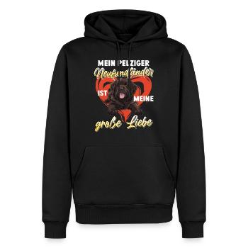 Neufundländer MEIN PELZIGER NEUFUNDLÄNDER LIEBE - Männer Premium Bio Hoodie - Schwarz - Vorne - Nico (187cm)
