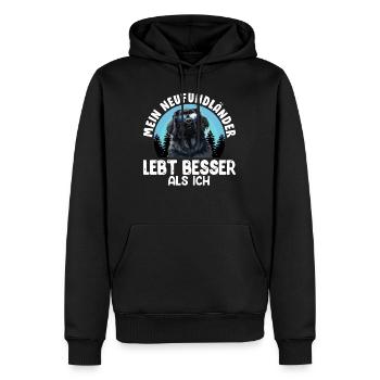 Newfie MEIN NEUFUNDLÄNDER LEBT BESSER ALS ICH - Männer Premium Bio Hoodie - Schwarz - Vorne - Nico (187cm)