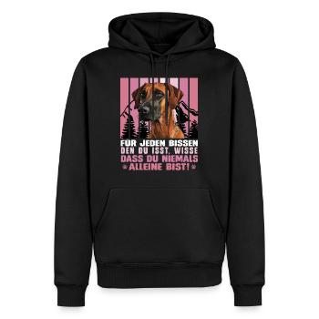 Rhodesian Ridgeback FÜR JEDEN BISSEN DEN DU ISST - Männer Premium Bio Hoodie - Schwarz - Vorne - Nico (187cm)