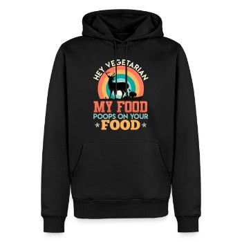 Anti Vegan MY FOOD CACA SUR VOTRE NOURRITURE Fan de viande - Sweat à capuche Premium bio Homme - noir - Devant - Nico (187cm)