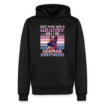 Deutscher Schäferhund DON'T MESS WITH GRANNY - Männer Premium Bio Hoodie - Schwarz - Vorne - Nico (187cm)