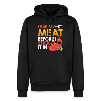 Amateur de viande JE FROTTE MA VIANDE AVANT DE LA COLLER - Sweat à capuche Premium bio Homme - noir - Devant - Nico (187cm)