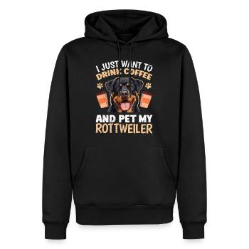 Rottie VEUT JUSTE BOIRE DU CAFÉ ET CARESSER MON - Sweat à capuche Premium bio Homme - noir - Devant - Nico (187cm)