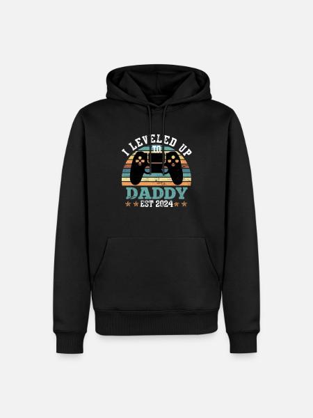 Vintage Papa 2024 Spruch Leveled up to Daddy - Herre Premium økologisk hoodie - sort