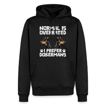 Doberman chien NORMAL EST SURFAIT JE PRÉFÈRE - Sweat à capuche Premium bio Homme - noir - Devant - Nico (187cm)