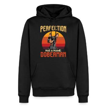 Doberman Hund PERFEKTION HAT EINEN NAMEN - Männer Premium Bio Hoodie - Schwarz - Vorne - Nico (187cm)