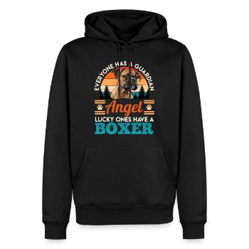 Deutscher Boxer GLÜCKSPILZE HABEN EINEN BOXER - Männer Premium Bio Hoodie - Schwarz - Vorne - Nico (187cm)