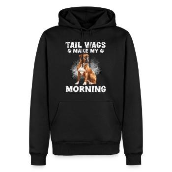 Boxer Dog TAIL WAGS MAKE MY MORNING Funny - Men’s Premium Organic Hoodie - black - Front - Nico (187cm)