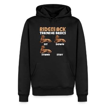 BASES DE L’ENTRAÎNEMENT RIDGEBACK Rhodésien têtu - Sweat à capuche Premium bio Homme - noir - Devant - Nico (187cm)