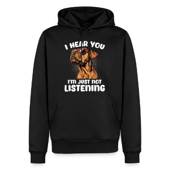 Ridgeback JE T’ENTENDS, JE N’ÉCOUTE PAS - Sweat à capuche Premium bio Homme - noir - Devant - Nico (187cm)