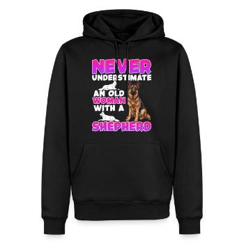 Chiens Mamie NE SOUS-ESTIMEZ JAMAIS UNE VIEILLE FEMME ALLEMANDE - Sweat à capuche Premium bio Homme - noir - Devant - Nico (187cm)