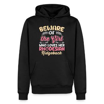 Hundemama MÉFIEZ-VOUS DE LA FILLE QUI AIME LE RHODÉSIEN - Sweat à capuche Premium bio Homme - noir - Devant - Nico (187cm)