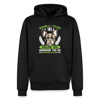 Bouledogue Français Drôle PERSONAL STALKER - Sweat à capuche Premium bio Homme - noir - Devant - Nico (187cm)