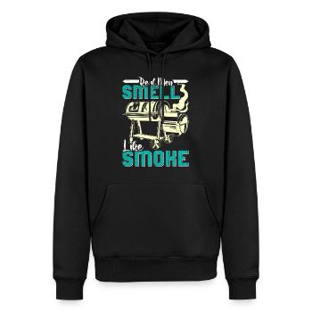 Amateur de viande LES VRAIS HOMMES SENTENT LA FUMÉE Drôle - Sweat à capuche Premium bio Homme - noir - Devant - Nico (187cm)