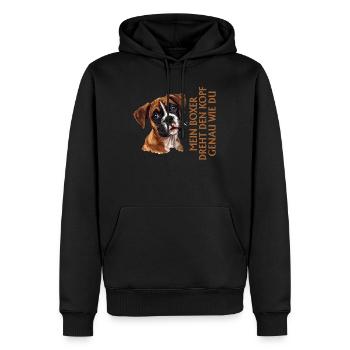 Hundebesitzer MEIN BOXER DREHT DEN KOPF WIE DU - Männer Premium Bio Hoodie - Schwarz - Vorne - Nico (187cm)