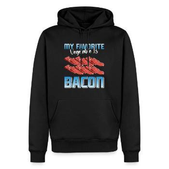 Fleischliebhaber MY FAVORITE VEGETABLE IS BACON - Männer Premium Bio Hoodie - Schwarz - Vorne - Nico (187cm)