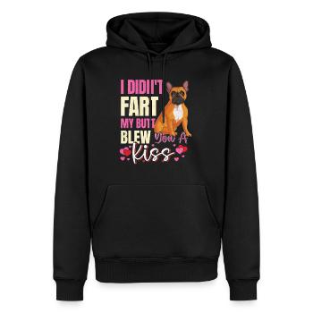 Frenchie N’A PAS PET MES FESSES T’ONT SOUFFLÉ UN BAISER Lustig - Sweat à capuche Premium bio Homme - noir - Devant - Nico (187cm)