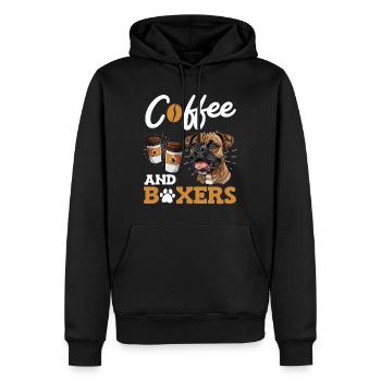 Deutscher Boxer COFFEE AND BOXERS Kaffeetrinker - Männer Premium Bio Hoodie - Schwarz - Vorne - Nico (187cm)