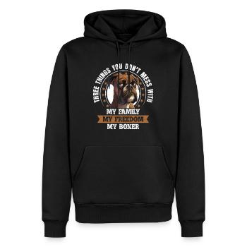 Boxer Dog Dad THREE THINGS YOU LEAVE ALONE - Men’s Premium Organic Hoodie - black - Front - Nico (187cm)