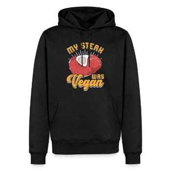 Fleischliebhaber MY STEAK WAS VEGAN Lustiges - Männer Premium Bio Hoodie - Schwarz - Vorne - Nico (187cm)