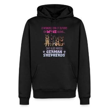 Deutscher Schäferhund WOMAN CANNOT SURVIVE ON WINE - Männer Premium Bio Hoodie - Schwarz - Vorne - Nico (187cm)